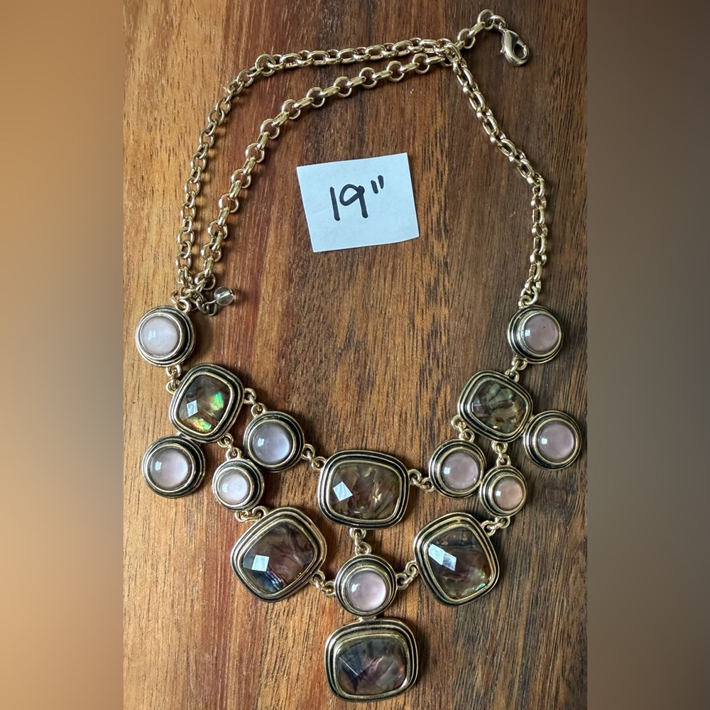 Napier Statement Necklace Abalone Flash Faceted 19” Acrylic